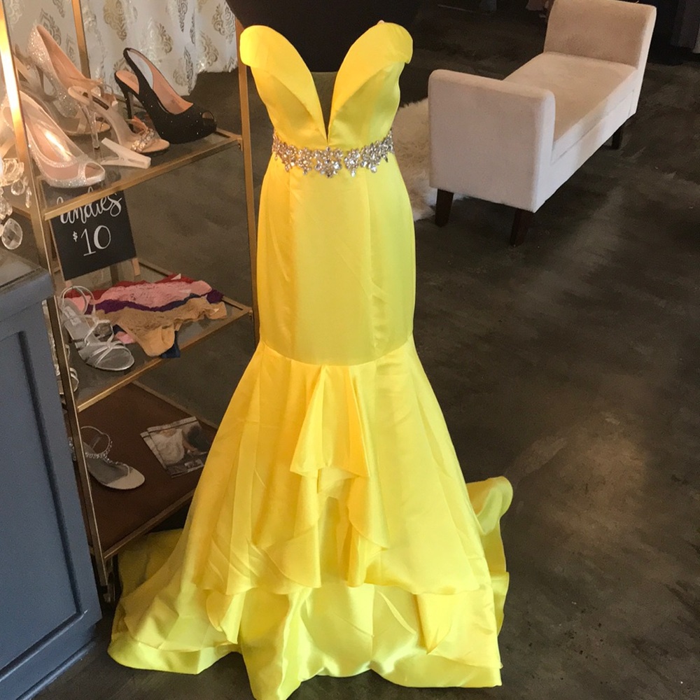 Rachel Allan Yellow Mermaid Prom Pageant Gown